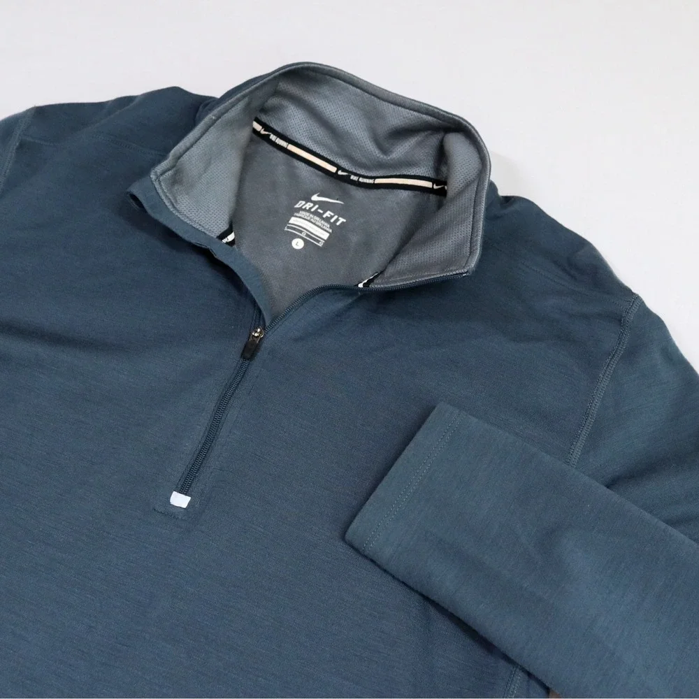 Nike Running‎ Pullover Mens Large Blue Dri-FIT Wool Blend 1/4 Zip 746786-084 Top